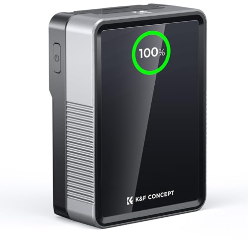 K&F CONCEPT 50Wh Batterie V Mount, 65W Chargement Rapide USB-C PD, 14.8V/3400mAh Mini Batterie V Lock avec Écran TFT/D-Tap/BP/Type-A/Interface DC pour Camera, Caméscope, Moniteur