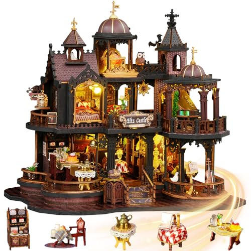 Mostop Kit de construcción de casa de muñecas en miniatura, casa de muñecas de madera, kit de construcción en miniatura con luz LED, idea de habitación creativa para niños y adultos, kit de