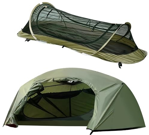 TGpao Easy Set up Ultralight Bivy Tents for Camping,1 Person Pop Up Backpacking Tent for Camping/bivy/Hiking, Waterproof & Mosquito Proof Outdoor Shelter(Army Green)