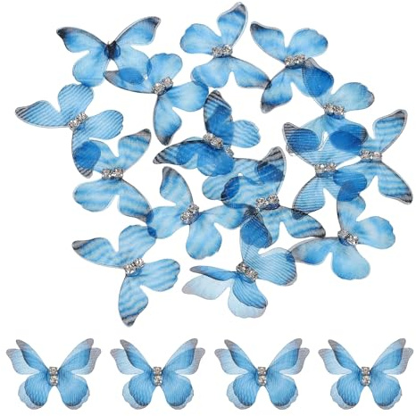 QUARKZMAN 20Pz Toppe Applicazioni Farfalla Tulle Trasparente, Appliques 3D con Due Strati da 30mm con Strass per Matrimoni, Feste, Decorazioni Domestiche e Abiti DIY, Nero Azzurro