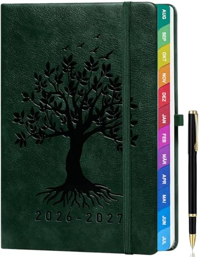 ZXHQ Lehrerplaner 2026–2027 A5+ – Praktischer Lehrerkalender mit Monatsübersicht, Farbig Gestaltete Seiten, Hardcover, Mit Innentasche, 16,5 x 22 cm, Dunkelgrün