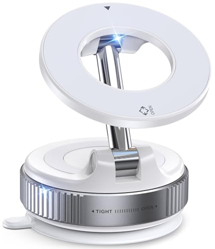 Jononser Magnetic Car Phone Holder for MagSafe, Nano-Gel Suction Cup Phone Mount for Dashboard & Windshield, Pocket-Size Foldable 360° Adjustable Car Mount for iPhone 18 17 16 15 14 13 12Series, White