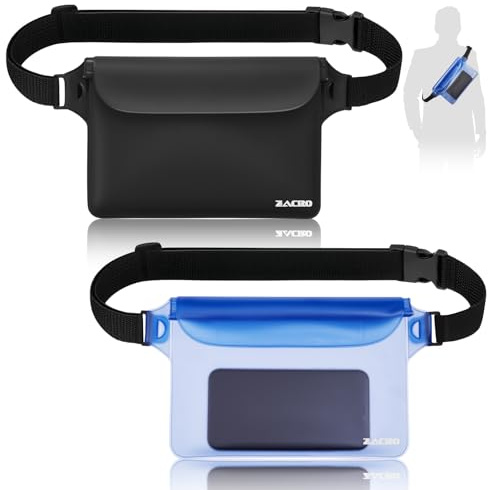 Zacro 2pcs Riñonera Impermeable Universal con Correa de Cintura para Playa, natación, Camping, Bolsas Estancas para Proteger Sus pertenencias y Resistente a aguanieve, Arena y Polvo.