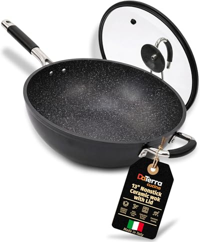 DaTerra Cucina - Nonstick Ceramic Wok with Lid - Oven & Induction Safe, 13