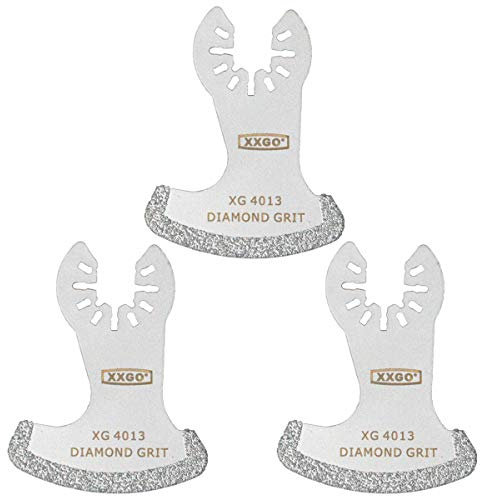 XXGO 3 Pcs Oscillating Multitool Grout Removal Blades Diamond to Remove Grout Plaster Mortar Cutting Grinding Shaping Compatible with Bosch Dremel Fein Makita Milwaukee Ridgid Ryobi Rockwell XG3001SU