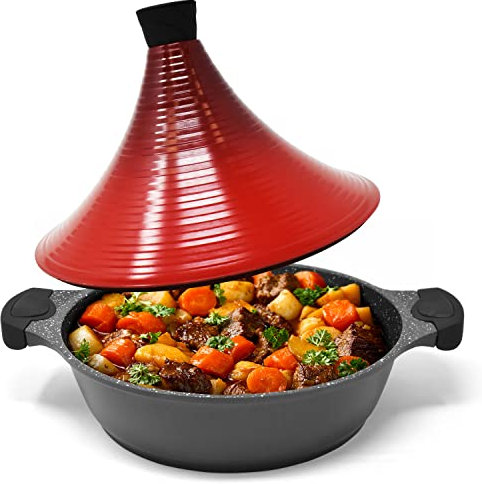 Joeji's Kitchen Large Aluminium Tagine Dish – Non-Stick Moroccan Tagine Dish 28 cm for Slow, Tasty and Tender Cooking of Meat and Fish – Moroccan Tagine Induction, Gas and Vitroceramic