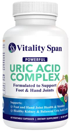 Vitality Span Uric Acid Support Supplement – 14-Ingredient Botanical Complex with Tart Cherry, Celery Seed & Chanca Piedra – Daily Uric Acid Balance & Kidney Support – 60 Vegetarian Capsules