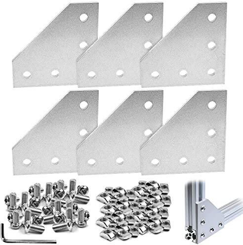 6 Stück L-förmiges Eck-Aluminiumprofil, 5-Loch-L-Form-Außenprofil-Verbindungsplatte aus Aluminium, mit 30 M6-Muttern, 30 M6-Schrauben, 1 M4-Schraubenschlüssel, für 3030 Aluminiumprofil