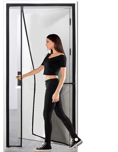 Double Mixed Polyester Door - 70x220 cm - Magnetic Mosquito net Anti Insects Flies for Living Room - Bedroom - Panel for Windows, Black