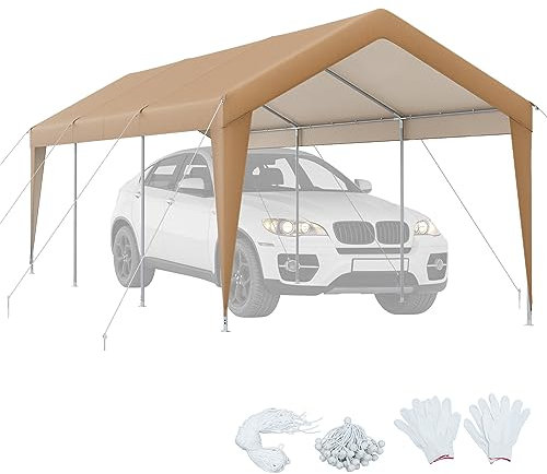 COSTWAY Abri de Voiture 301 x 600 cm Cadre en Métal Galvanisé, Tente de Garage Portable avec Bâche Toutes Saisons, Tente de Fête Extérieure, Tente de Voiture pour Camions Bateaux, AW10020+FR