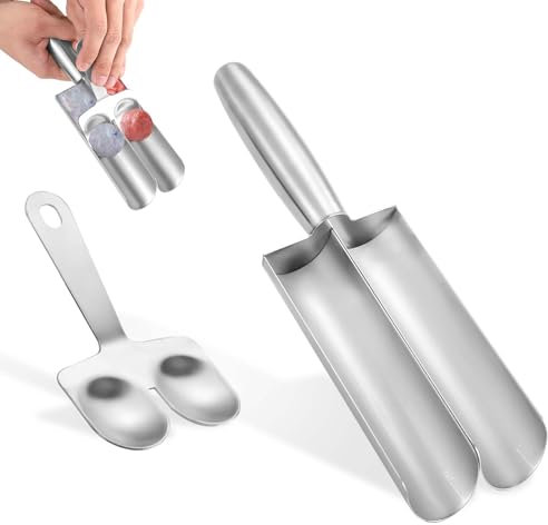 Fabricante de Albóndigas, Acero Inoxidable Cuchara para Hacer Albóndigas Bricolaje Máquina para Hacer Albóndigas con Espátula para Cortar para Galletas Masa Cocina Hogar Cocina (Tubos Dobles)