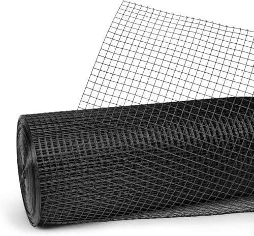 Fencer Wire Vinyl Coated 19 Gauge Welded Fence Wire Roll, Mesh Size 1/2-Inch x 1/2-Inch, Black Garden Fencing Wire Grid Hardware Cloth, Poultry Chicken Fence Rolls, Multiple Use for Home Improvement