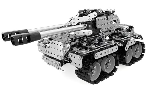 HI-REEKE 3D Metal Puzzle Set, Military Battle Tank Model Toy STEM Building Kit for Adult Gift (Double-Barreled)-969PCS