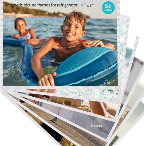 Gatphy Cadre Photo Magnétique pour Frigo en Acrylique 10x15cm avec Aimant - 24Pcs pour Mémorandum et Menu Cuisine Maison