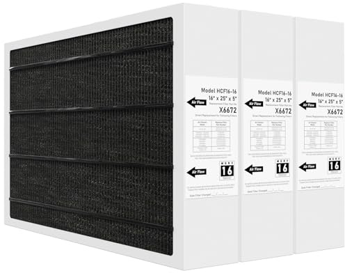 X6672 MERV 16 filter 16 x 25 x 5 kompatibel med Lennox X6672 hälsosamt klimat kol Merv 16 hem ugnsfilter för HVAC-system, nummer HCF16-16, (faktisk storlek: 15,75 x 24,75 x 4,37 tum), 3-pack