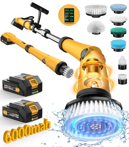 Qimedo Electric Spin Scrubber Extra Large Brush Q3,6000 mAh Best Battery Power Scrubber for Cleaning,1200RPM Shower Cordless Cleaning Brush with 8 Brushes for Bath/Tub/Tile/Floor (Smart Display)