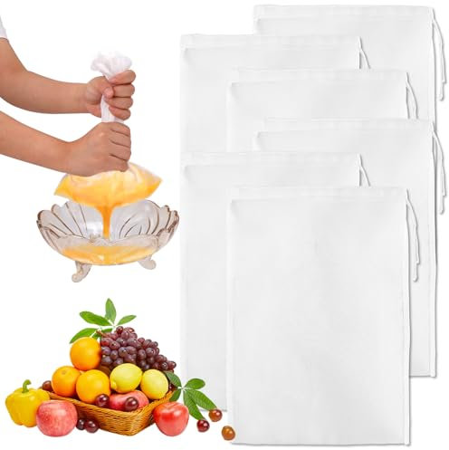 6pcs Sacs à Lait de Noix, 30 x 20cm Sacs en Nylon Réutilisables Sacs à Tamis en Maille Sacs Filtrants pour Aliments pour Filtrer le Jus le Lait de Noix le Yaourt le Café le Beurre le Tofu