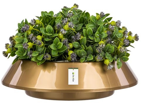 botle Cuenco redondo para cementerio, diámetro de 25 cm, cuenco decorativo de plástico para flores en oro brillante, arreglos florales para lápidas, para flores vivas y artificiales