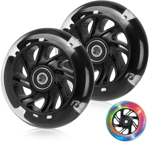 DBREAKS Ruedas luminosas para scooter, 2 unidades de ruedas de luz LED, 100 mm, ruedas de repuesto con ABEC, 9 rodamientos de bolas, dureza 88A, adecuadas para todo tipo de scooters (negro)
