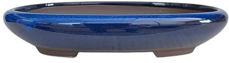 BIOMATA Vaso bonsai in ceramica ovale resistente a tutti i climi con drenaggio (blu) per kifu 25,8 x 19,5 x 4,1 cm