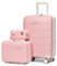 Joyway Set di valigie 3 pezzi a guscio duro con 4 ruote e chiusura TSA Il set di valigie contiene 1 valigia per cosmetici e 1 borsa portatile rosa/bianco