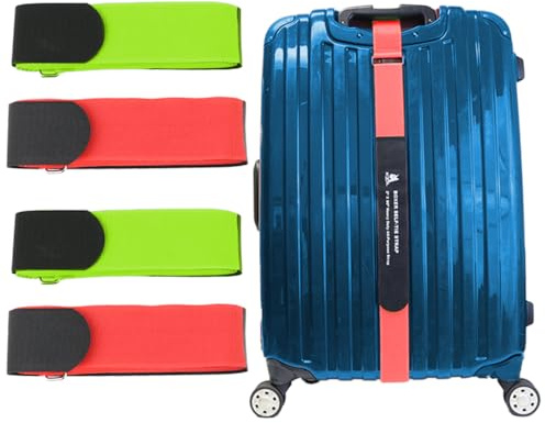 BXR TravelGrip Luggage Straps - 4 Pack Travel Luggage Straps, Heavy Duty Cinch Strap, Easy to Use and Adjust - TSA Approved (Red - Neon Gren)