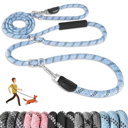SlowTon Hands Free Dog Leads (10ft), 8 in 1 Multifunctional Nylon Double Leash Tangle Free Reflective Pet Training Leash Adjustable Waist Dog Lead for Medium Large Dogs Walking Running