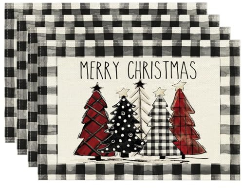 Manteneros de Navidad 12x18 Pulgadas a Cuadros Plaides navideños Peplingemats Juego de 4, Alfombrillas de Mesa de Invierno Lavables para la Fiesta de Navidad Decoración de la Mesa de Comedor de la co