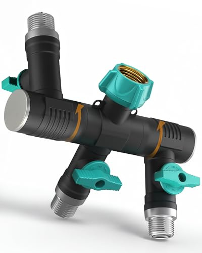 rainfactory sdoppiatore Rubinetto Giardino 3 Vie Verticale 3/4 – connettore Tubo Giardino con attacchi girevoli 360° e valvole indipendenti – Adattatore Rubinetto per irrigazione e Giardino