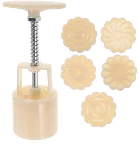 MAGICLULU 3d Hand-pressure Mooncake Mold Set, Handmade Moon Cake Mould with Stamps for Baking, Diy Dessert Pastry Tool for Kitchen Use, 6 Pieces 50g White
