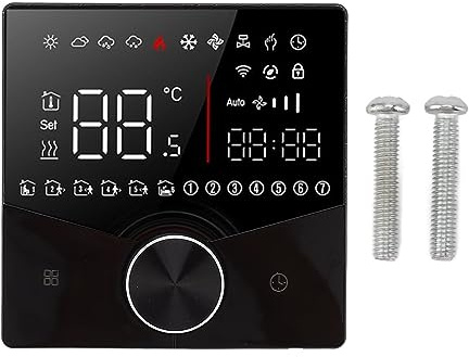 Intelligent termostatknoppdesign |Färg LCD-skärm för bastu rum / golvvärme |5 - 35°C Digital temperaturkontroll |16A elektrisk värmebelastning (Black)