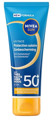 NIVEA SUN - Crème Solaire Visage FPS50+ Essentiel - Nourrit & Hydrate - Vitamine E - Texture Respirante & Ultra-Légère - Fini Invisible - Tous Types de Peaux - 40 ml