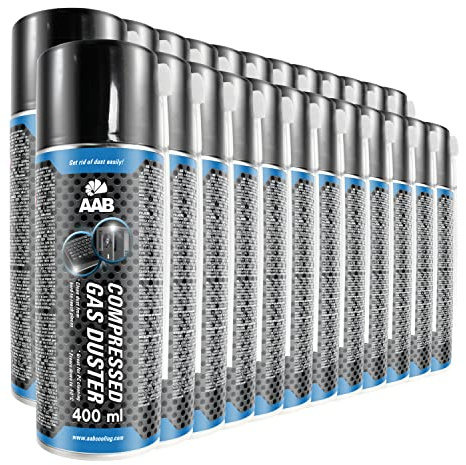 24 x AAB Compressed Gas Duster 400 ml - tryckluft för rengöring av dator, tangentbord och annan kontorsutrustning, rengöring av bärbara datorer, PC-rengöringssats, aerosoldammare, konserverad luft