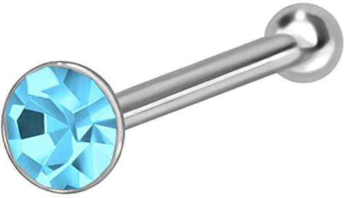 PIERCINGLINE 925er STERLING SILBER Nasenpiercing RUNDER KRISTALL Piercing Nase Stecker Hellblau