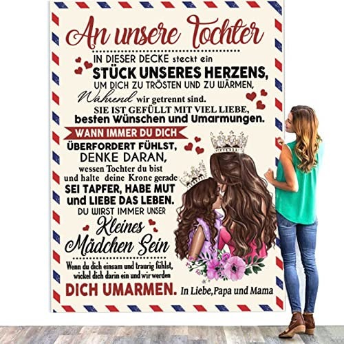 UOOYAA Personalisierte Kuscheldecke An unsere Tochter von Eltern, Deutsche Mama und Papa für Tochter Briefdecke Positiv Ermutigen Flauschige Wohndecke (Eltern zu Tochter A,150×200cm)