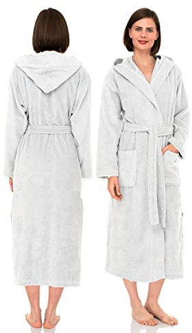 NAUSHA.HOME Peignoir de bain luxueux à capuche pour homme et femme - Robe de chambre 100 % coton en tissu éponge avec col châle - Parfait pour l'hôtel et le spa - Robe douce et élégante, blanc, M