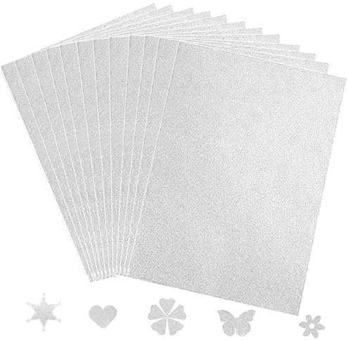12 Blatt Silber Glitzerpapier zum Basteln und Gestalten,21x29.7cm A4 Glitzer Papier,250g/m² Glitterkarton Bastelpapier für DIY Grußkarten Scrapbooking Glitter Craft Paper Cardboard