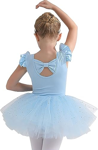 Flicka balettklänning tutu kjolar för flickor 4 lager tyll body danskläder leotard balett tutu klänning kortärmad ballerina flicka bodysuit, 120, blå