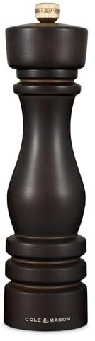Cole & Mason H233019 London Legno di Cioccolato Macina Pepe, Precision+/Macinatura Regolabile, Legno di Faggio, 220mm, Include 1 x Macinino, Garanzia a Vita sul Meccanismo