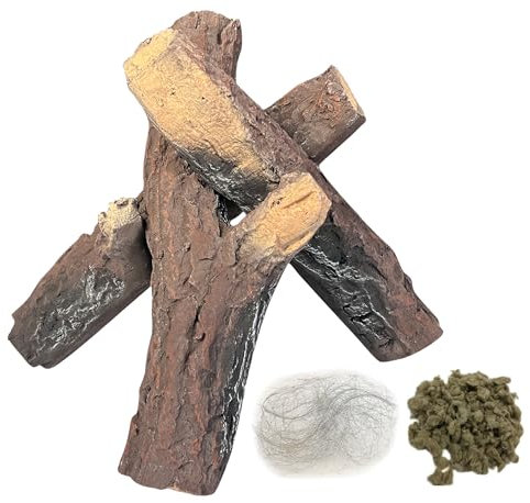 MrGas Log Confezione da 3 tronchi in ceramica per caminetto e braciere, realistici, in ceramica, senza sfiato, inserti a gas, decorativi, per caminetti esterni e bracieri