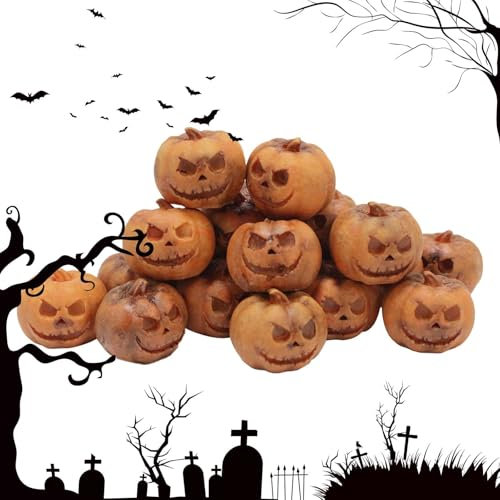 TocaFeank Zucca fantasma piccola in resina, decorazioni per zucche piccole - Statua ornamentale per bambole di zucca in resina | 20 pezzi di zucca in miniatura con sorriso, figure di zucca in
