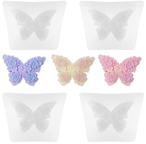 cobee 4 moldes de silicona 3D con diseño de mariposa de flores para hacer velas, moldes de silicona para manualidades, fabricación de velas, yeso, jabón, fondant, decoración de pasteles, moldes de