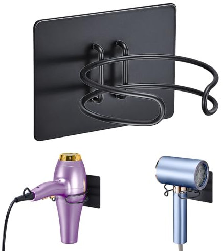 XILIMEN Hair Dryer Holder, Hairdryer Holder Wall Mounted, Black Hair Dryer Stand, Adhesive Hair Tool Organiser, Hairdryer Holder Station for Dressing Table Bathroom