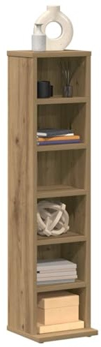Homgoday Hantverk ek CD-skåp 21 x 20 x 88 cm konstruerat trä, CD-torn med 6 öppna fack, förvaringsskåp CD- och DVD-hylla för vardagsrum, sovrum, kontor