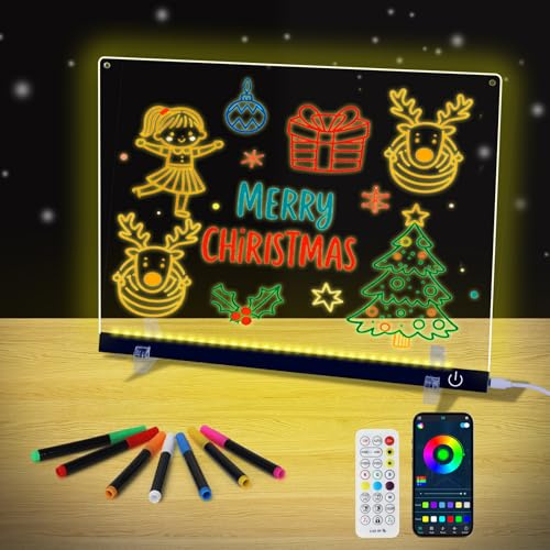 Acrylique LED tableau de dessin w/APP & télécommande Touch bouton de contrôle, LED tableau de notes avec couleur, tableau d'effacement sec w/lumière LED, mémo lumineux, idéal pour les cadeaux