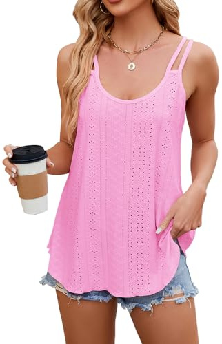 GRECERELLE virkad damlinne topp öljett bekväm elegant mångsidig för vardagskläder strandsemester hem, Rosa, L