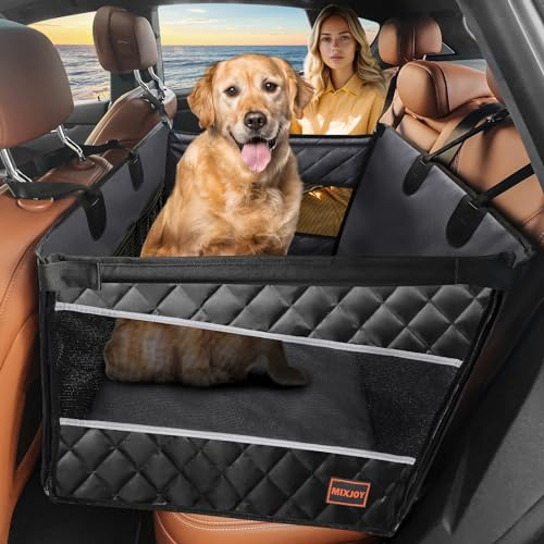 MIXJOY Dog Car Seat for Large/Medium Dogs, Waterproof Car Back Seat with Hard Bottom for Large Sized Dog, Scratch Proof Back Seat Extender with Storage Pocket for Travel