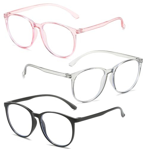 Bogoro Lunettes Antilumière Bleue 3PC Lunettes pour Homme Femme Anti Lumière Bleue Pas de Vision Lunettes d'écran d'Ordinateur Lunettes à la Mode pour Soulager la Fatigue (Noir& Gris&Rose)