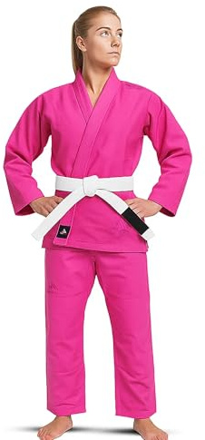 StellMan BJJ Gi for Women Lightweight Brazilian Jiu Jitsu Uniform, 350 GSM Pre‑Shrunk Cotton Kimono for Training Competition (Pink, F2)