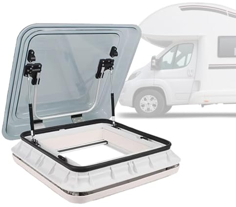 Aluminum Alloy Roof Vent, for RV Travel Trailers Motorhomes, Double-Layer Roof Skylight, with Sunshade & LED Lighting,GrayBeige